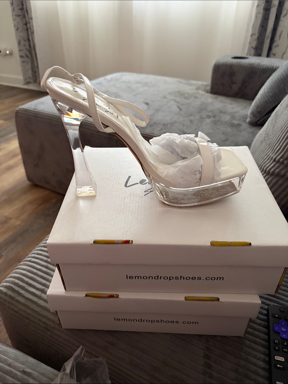 Women's White Clear Platform Slingback Sandals by Lemon drop